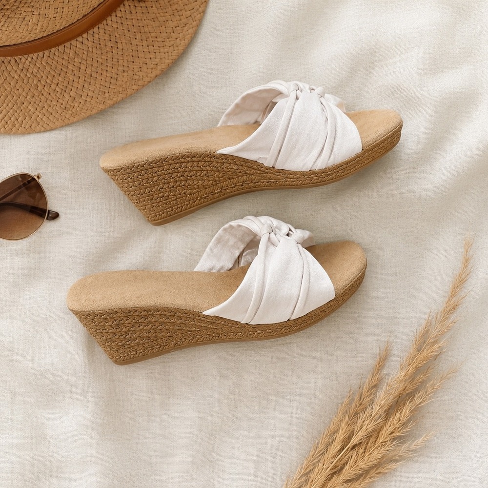 Tuscany Easy Street Ghita Wedge Sandals 11W White Crepe Knotted Espadrille